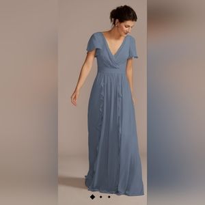 David's Bridal Chiffon Flutter Sleeve Ruffle Bridesmaid Dress